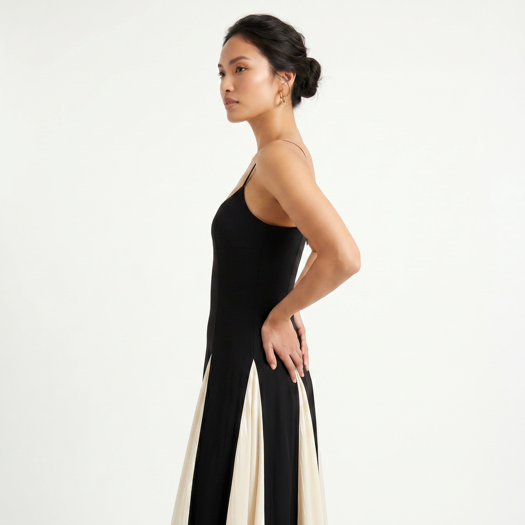 Women's Spaghetti Strap Contrast Colour Maxi Dress