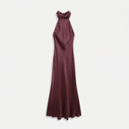 Women's Satin Halter Maxi Dress - Open Back Cowl Neck Formal Evening Gown