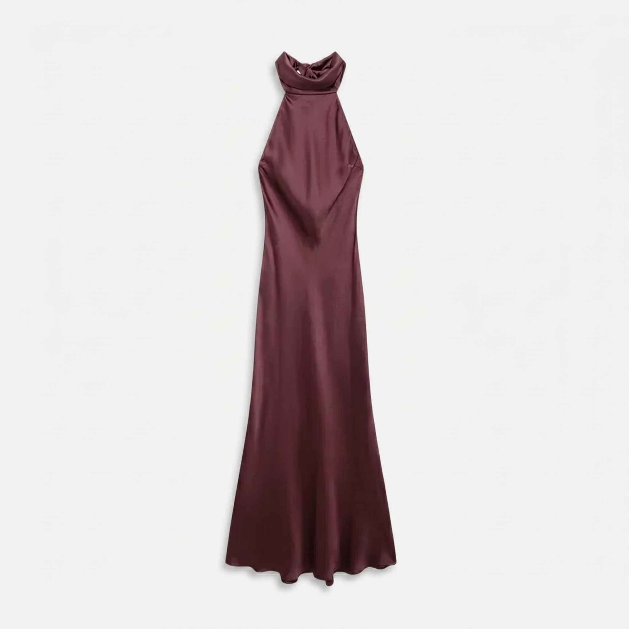 Women's Satin Halter Maxi Dress - Open Back Cowl Neck Formal Evening Gown