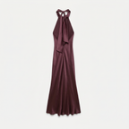 Women's Satin Halter Maxi Dress - Open Back Cowl Neck Formal Evening Gown