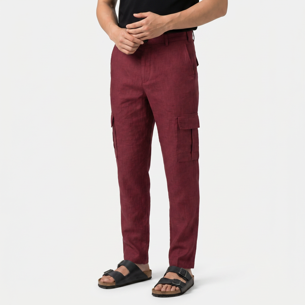 Men's Linen Cargo Trousers Relaxed Fit