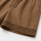 Women's Linen Lace Trim Drawstring Elastic Waist Shorts