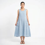 Women's Sleeveless A-Line Midi Dress with Pockets