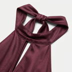 Women's Satin Halter Maxi Dress - Open Back Cowl Neck Formal Evening Gown