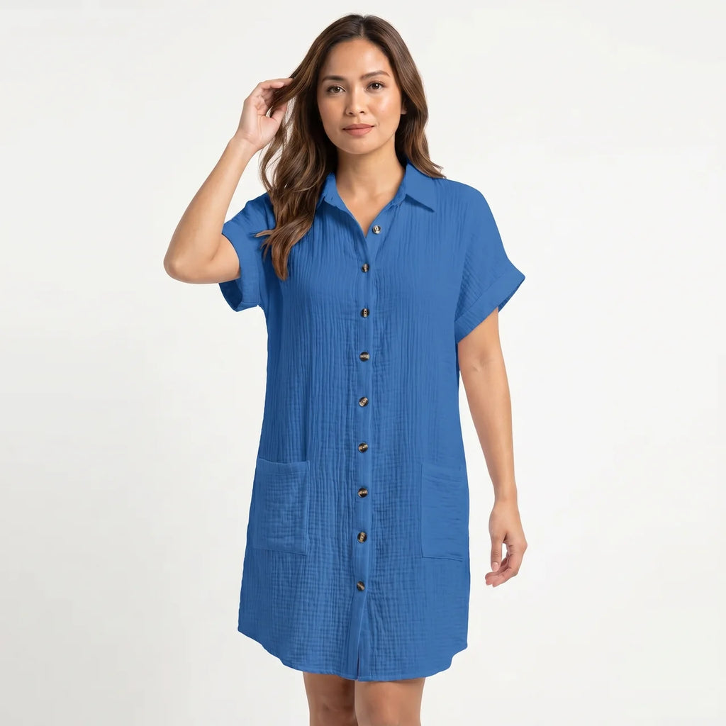 Women's Cotton Gauze Button Down Shirt Midi Dress