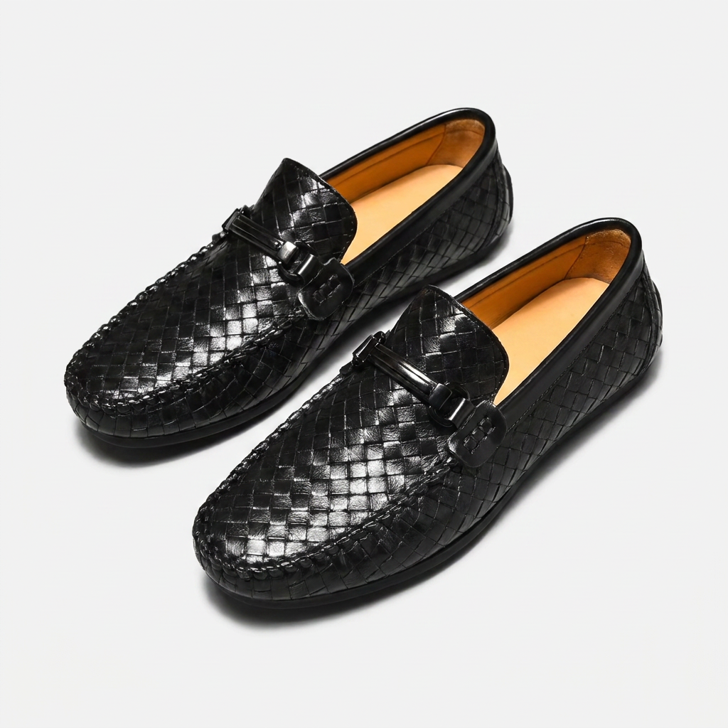 Men's Woven Leather Slip-On Driving Loafers