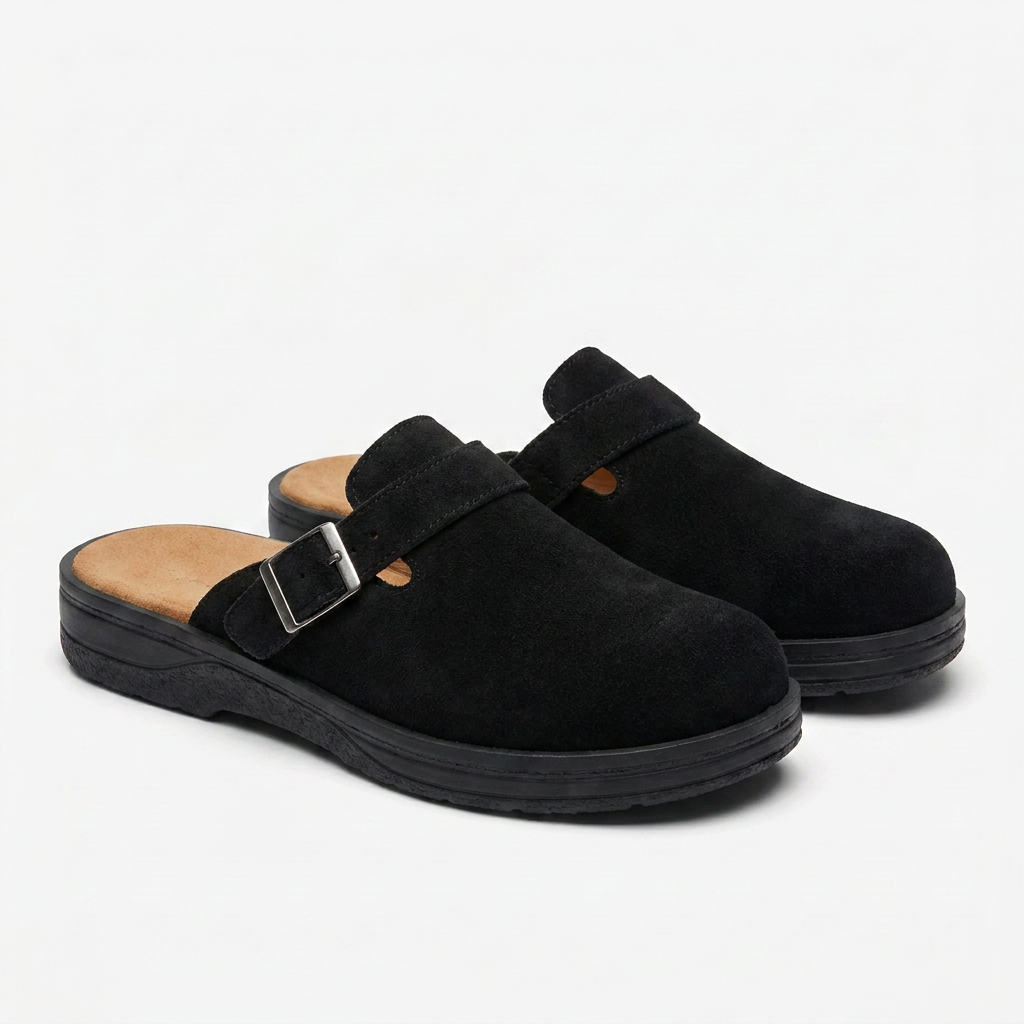 Men's PU Leather Mule Clogs — Buckle Strap Slip On Casual Flat Shoes