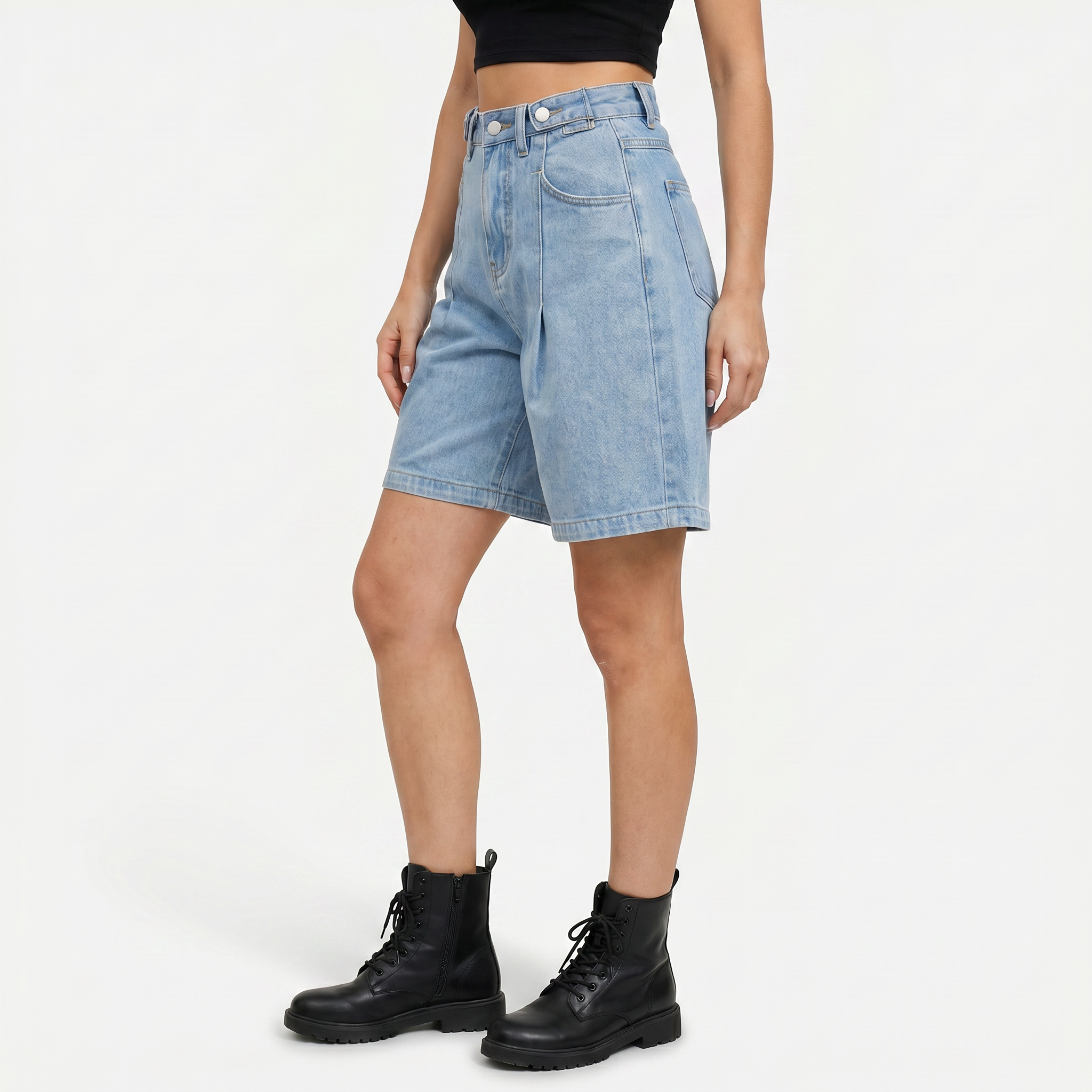 Women's Denim Bermuda Shorts Adjustable Waist