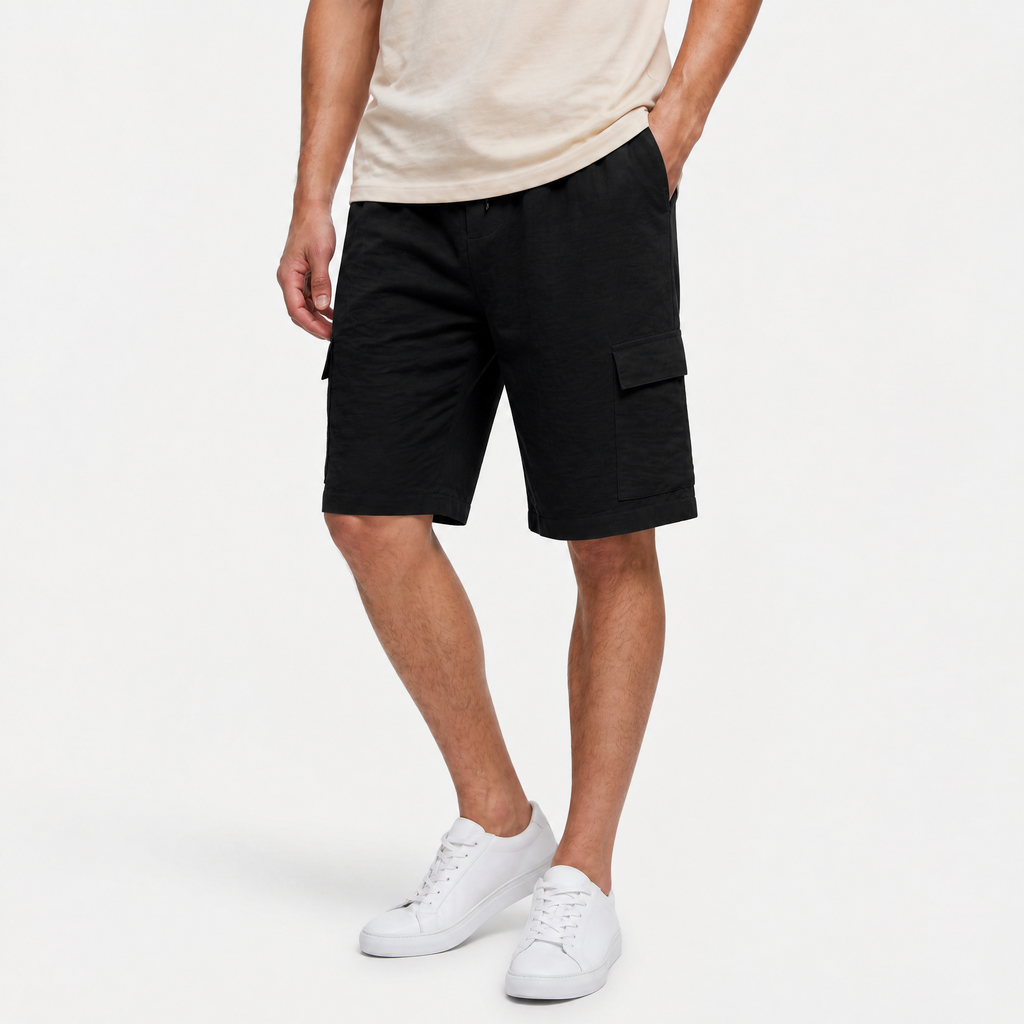 Men's Linen Cargo Shorts Drawstring Waist