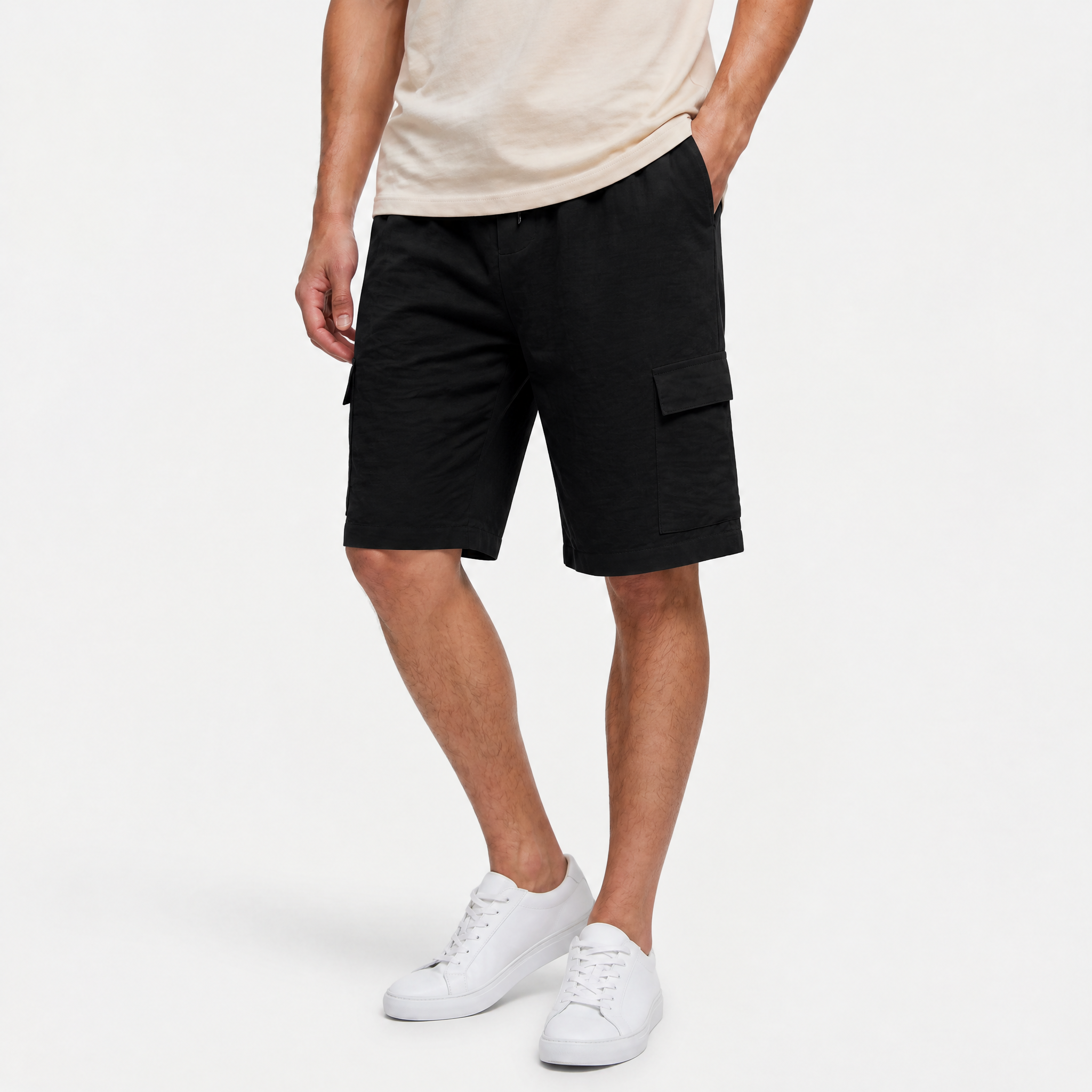 Men's Linen Cargo Shorts Drawstring Waist