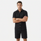 Men's Linen Buttoned Short Sleeve Shirt and Shorts Two Piece Set