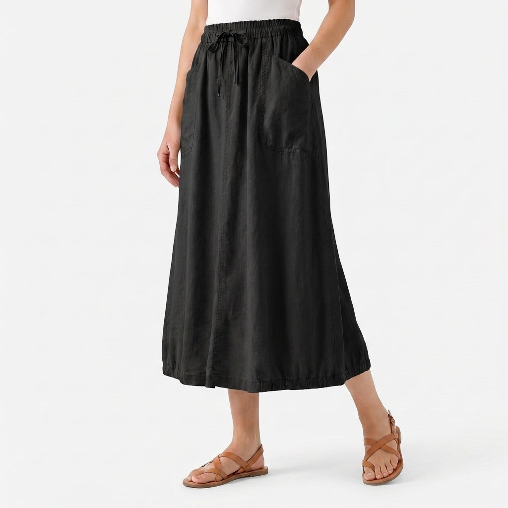 Women's Linen Midi Skirt with Pockets