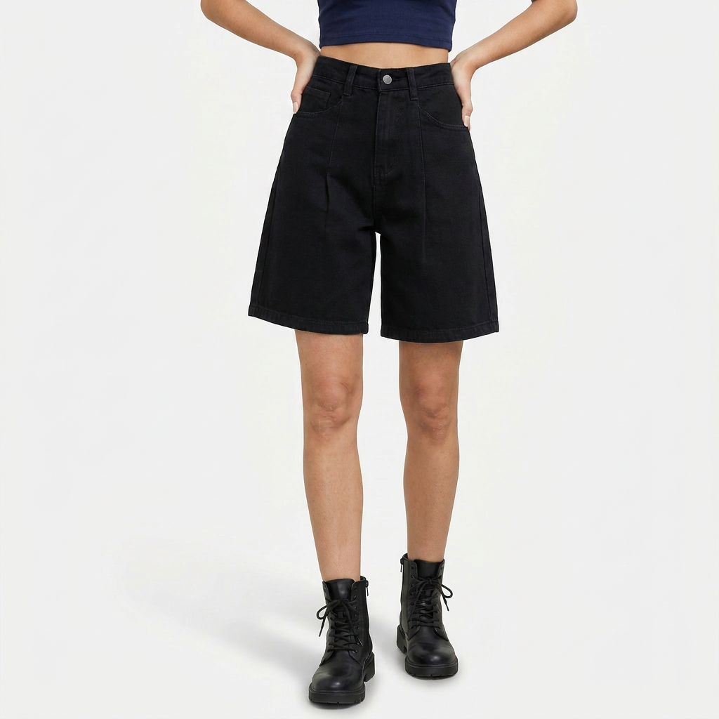 Women's Denim Bermuda Shorts Adjustable Waist