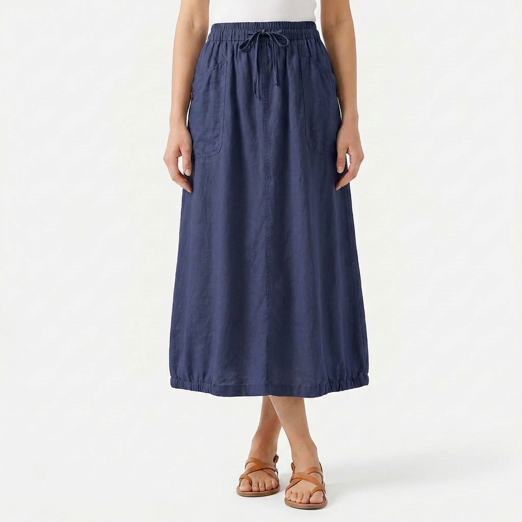 Women's Linen Midi Skirt with Pockets