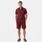Men's Linen Buttoned Short Sleeve Shirt and Shorts Two Piece Set
