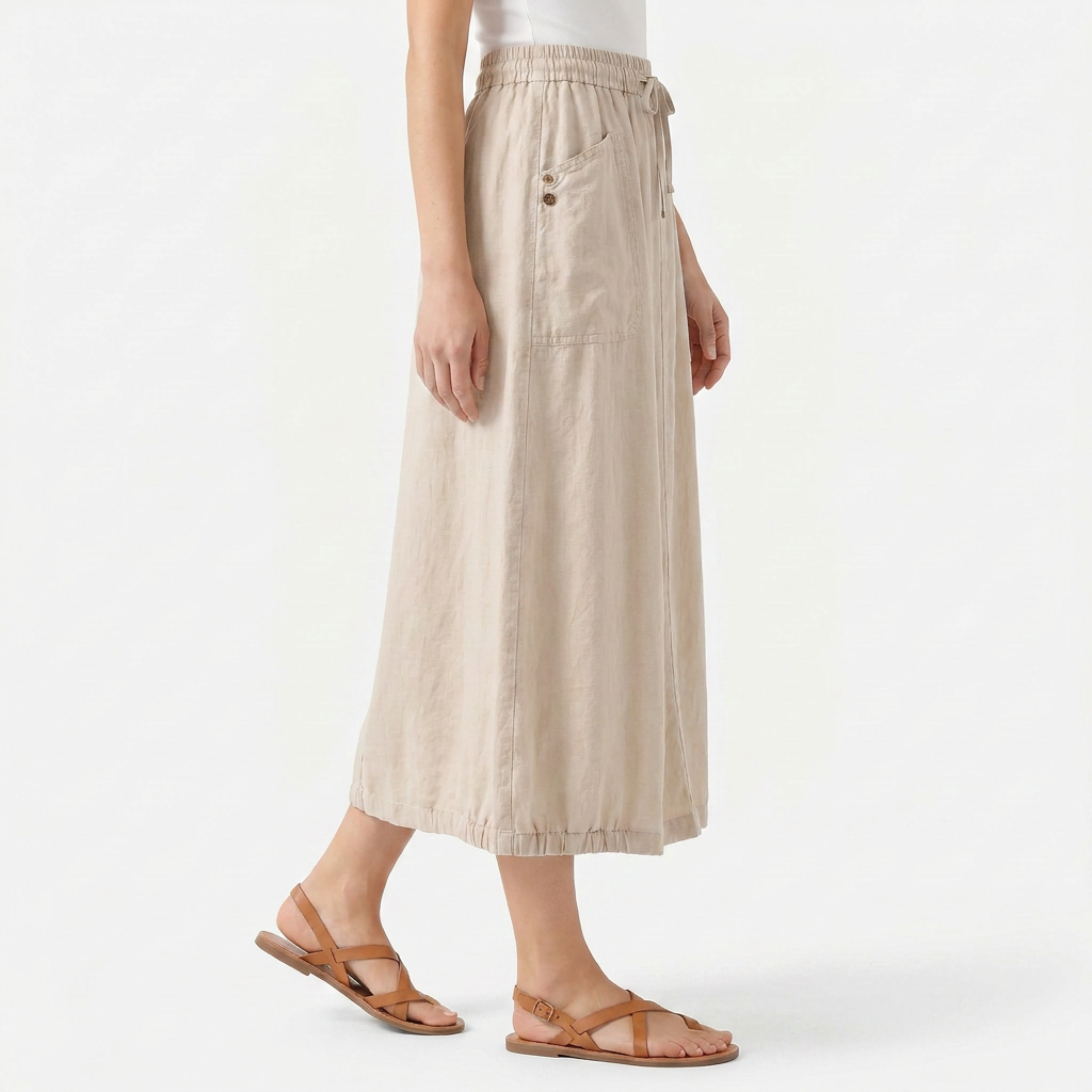 Women's Linen Midi Skirt with Pockets