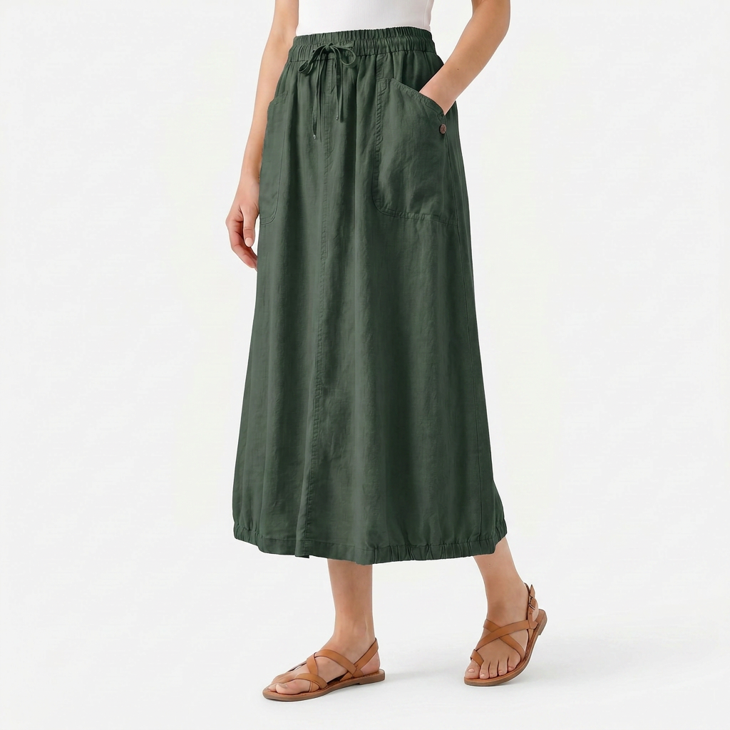 Women's Linen Midi Skirt with Pockets