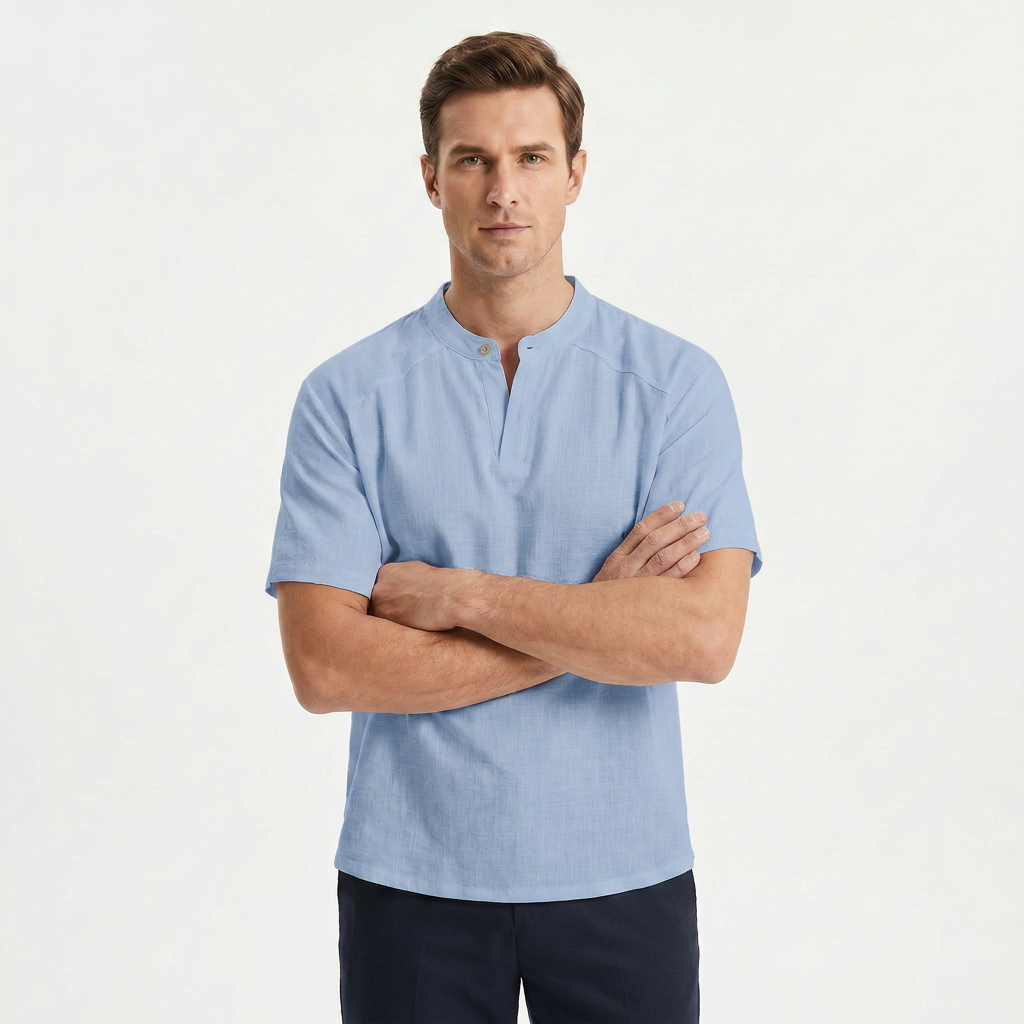Men's Linen Short Sleeve Henley T-Shirt