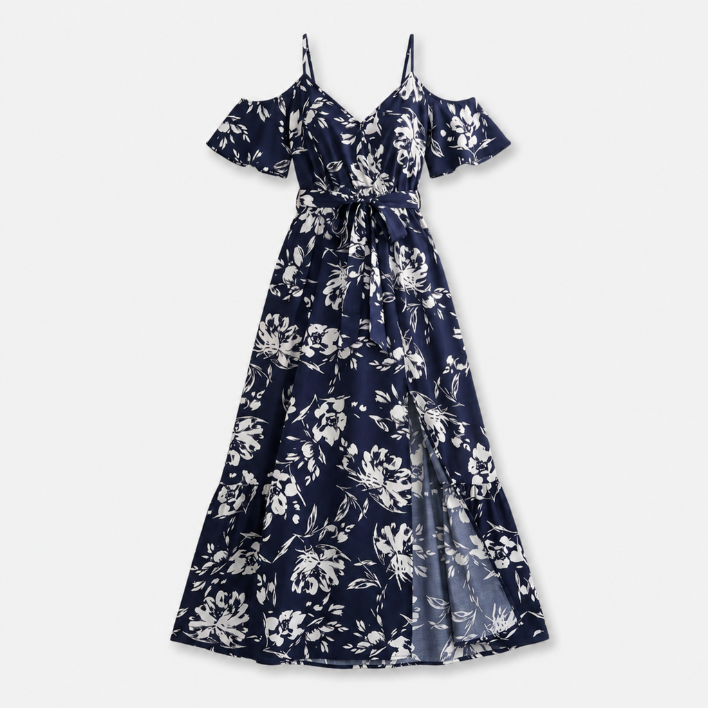 Women's Floral Off Shoulder Wrap Maxi Dress with Split