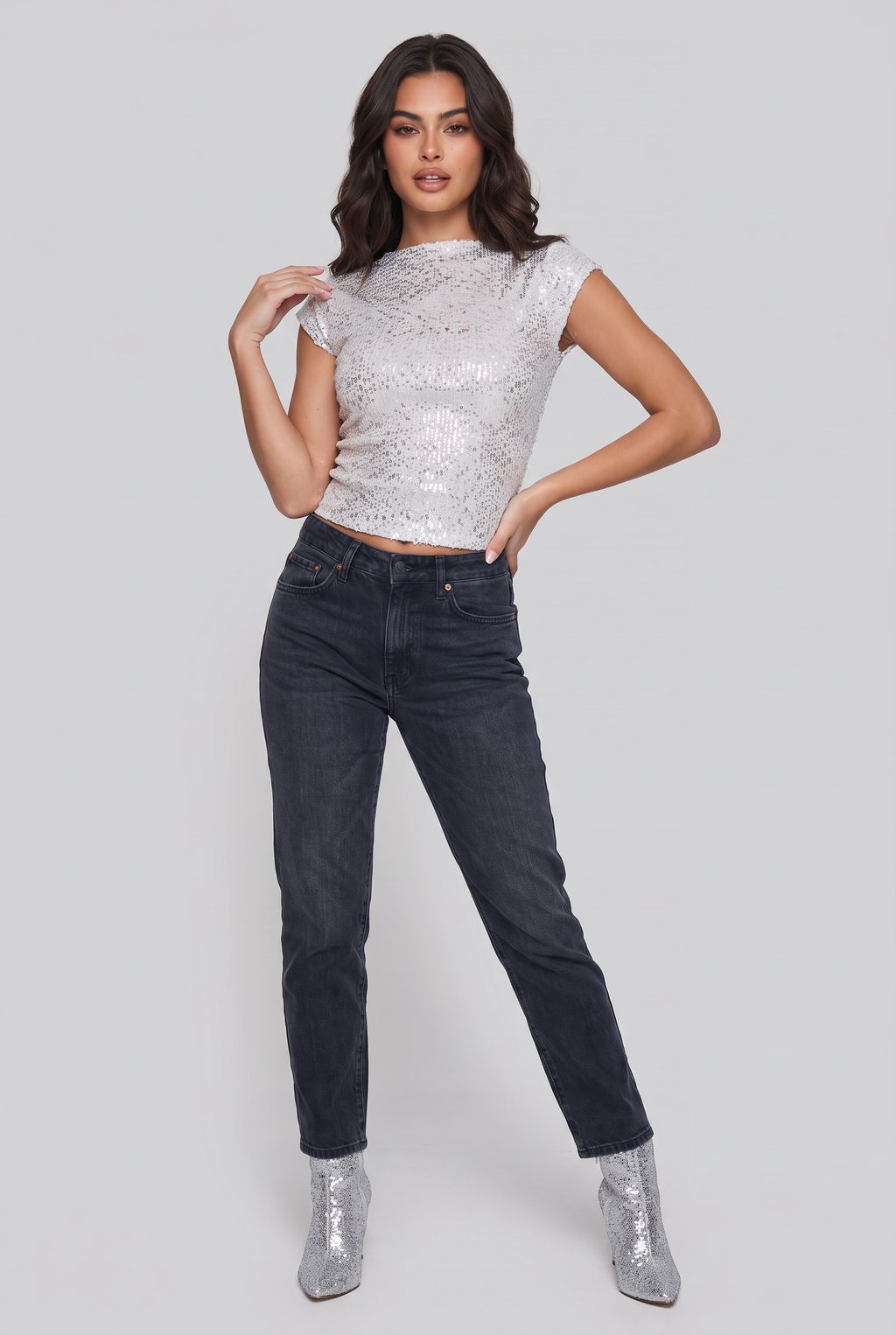 Women’s Sequin Top High Neck Cap Sleeve