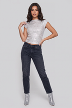 Women’s Sequin Top High Neck Cap Sleeve