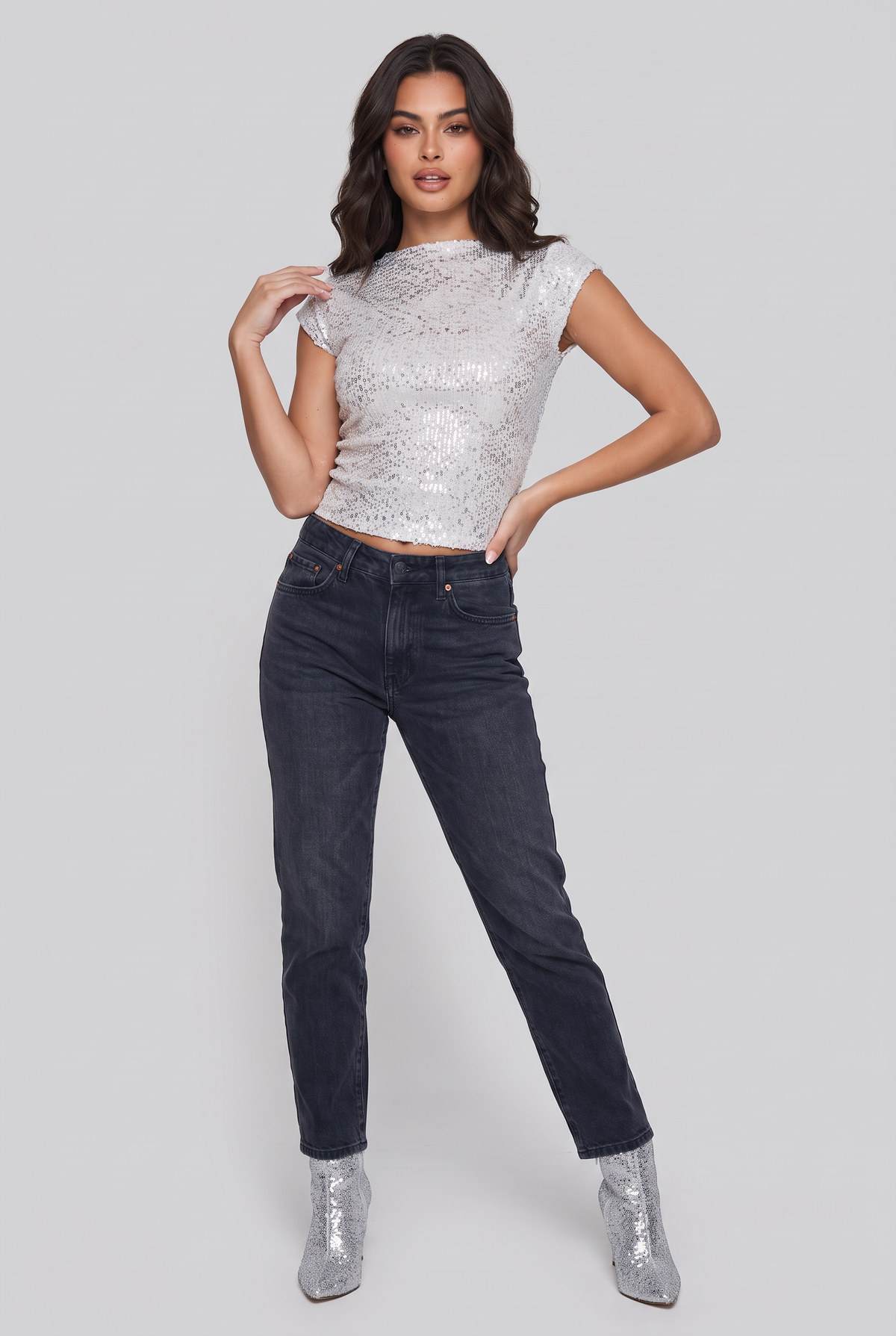 Women’s Sequin Top High Neck Cap Sleeve