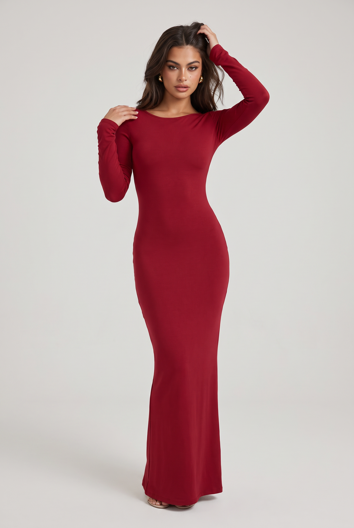 Women’s Open Back Long Sleeve Maxi Dress