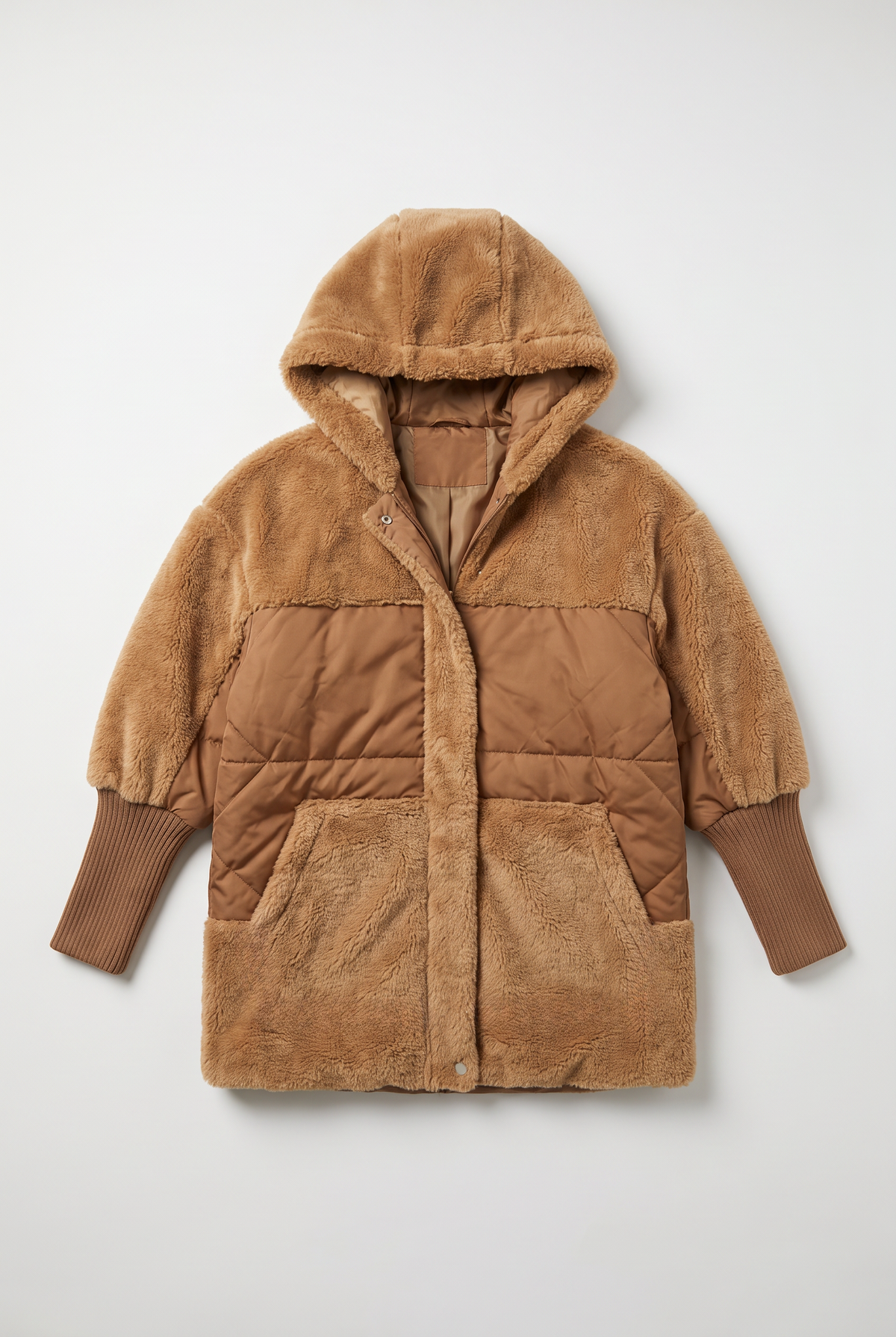 Women’s Hooded Long-Lined Panel Puffer Coat