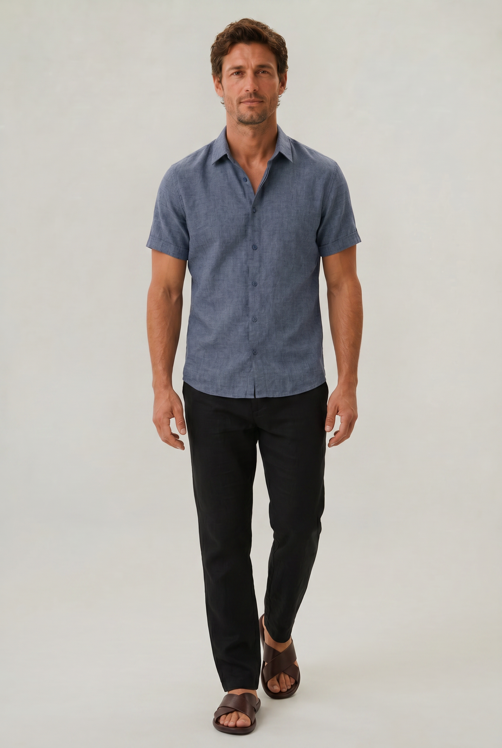 Men's Cotton-Linen Short Sleeve Shirt