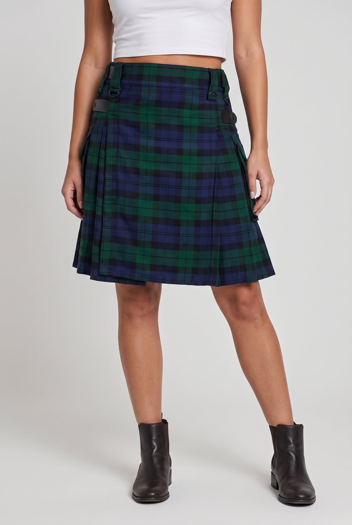 Women’s Tartan Buckle Kilt Midi Skirt