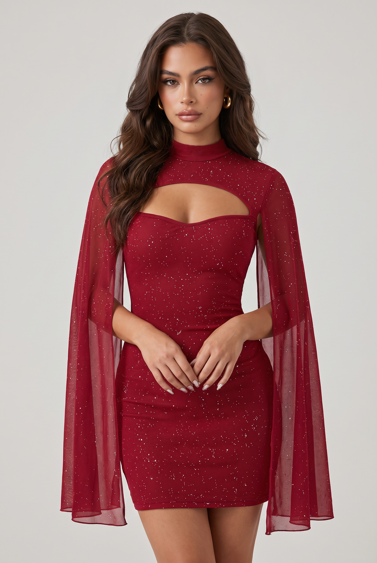 Women’s Sparkle Cape Sleeve Mini Dress