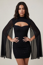 Women’s Sparkle Cape Sleeve Mini Dress