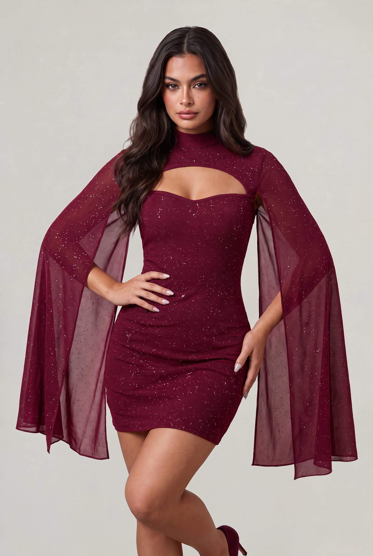Women’s Sparkle Cape Sleeve Mini Dress