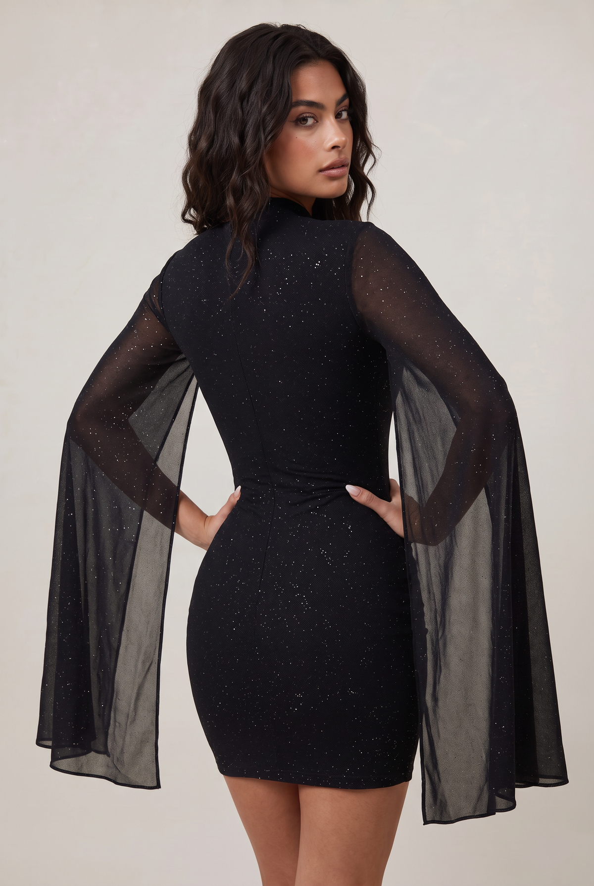 Women’s Sparkle Cape Sleeve Mini Dress