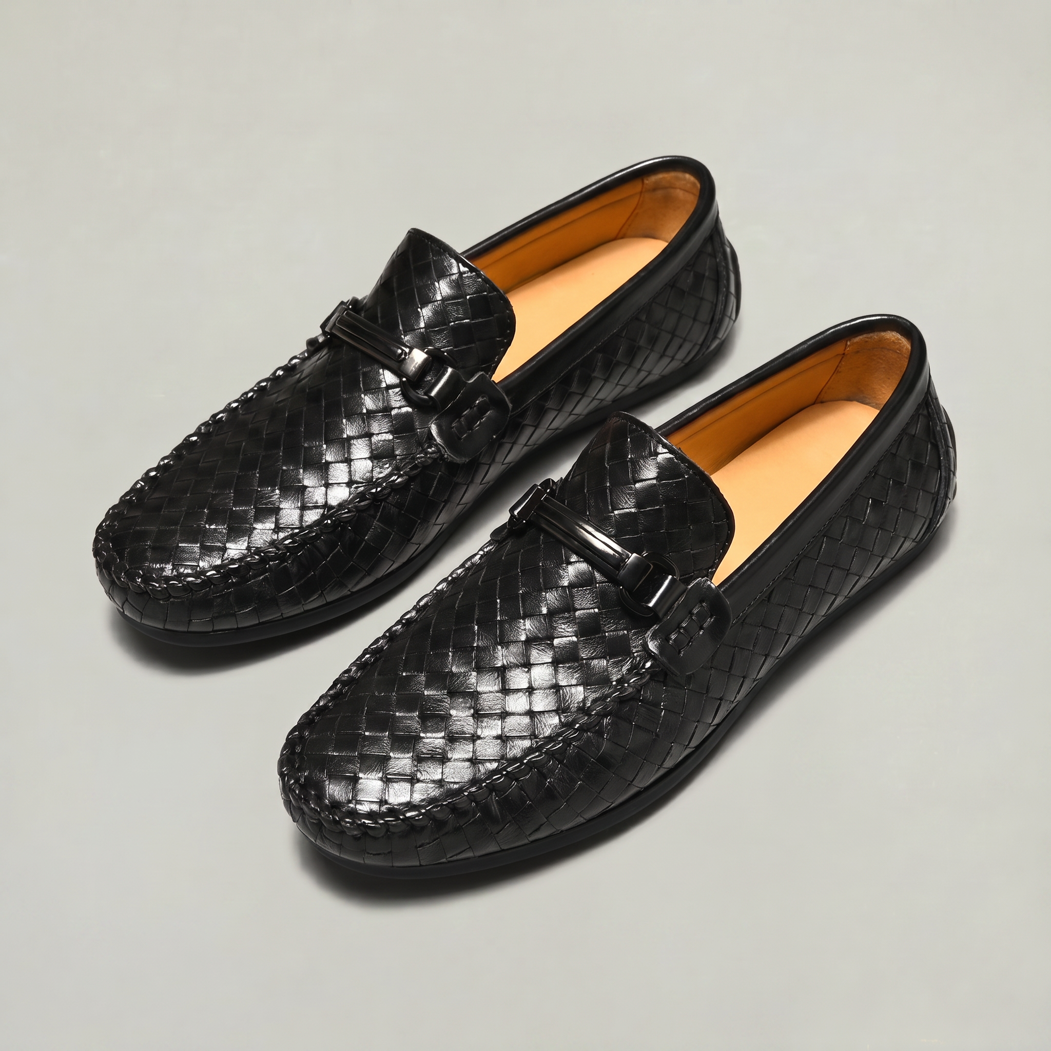 Men's Woven Leather Slip-On Driving Loafers