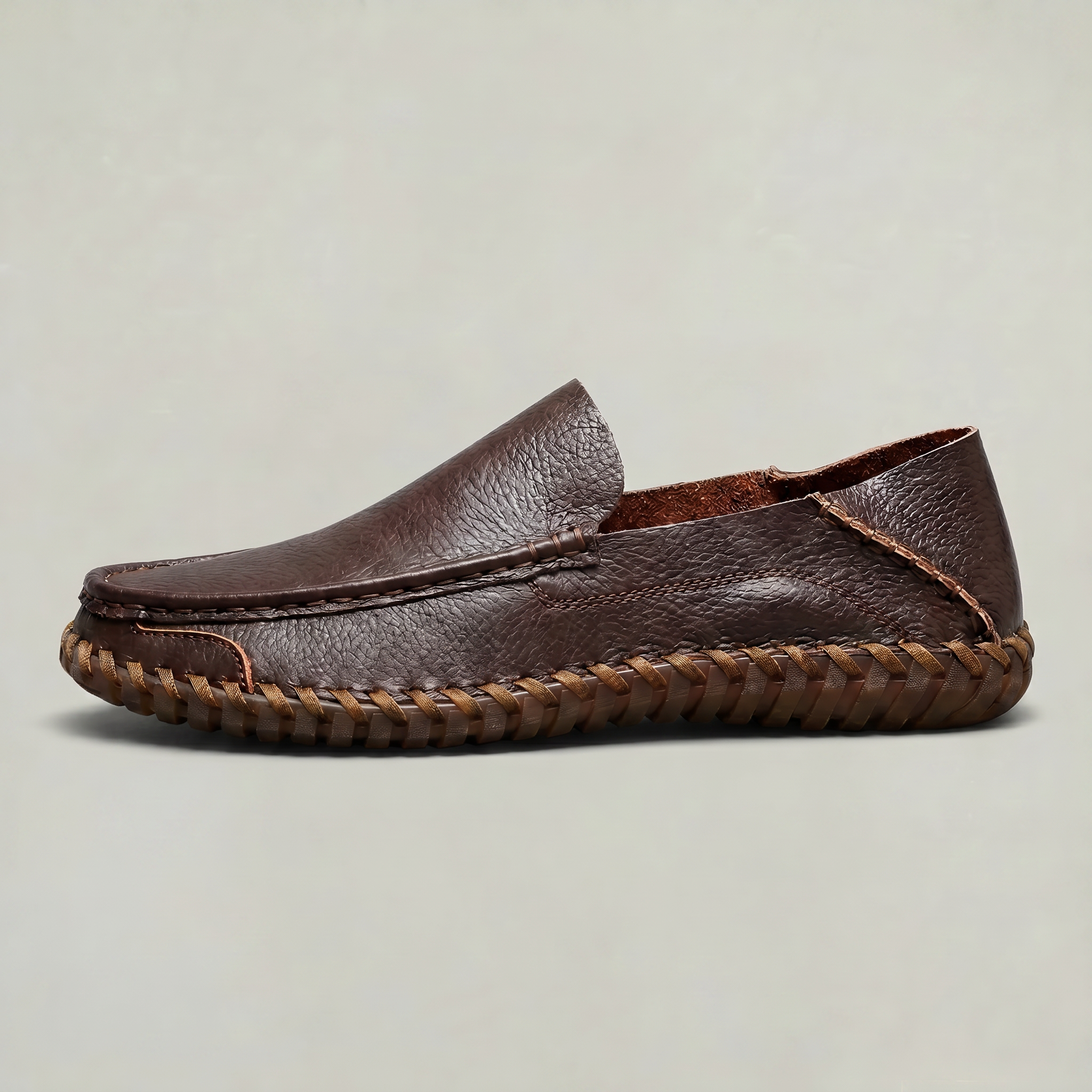 Men's Handstitched PU Leather Slip-On Loafers - Round Toe Smart Casual