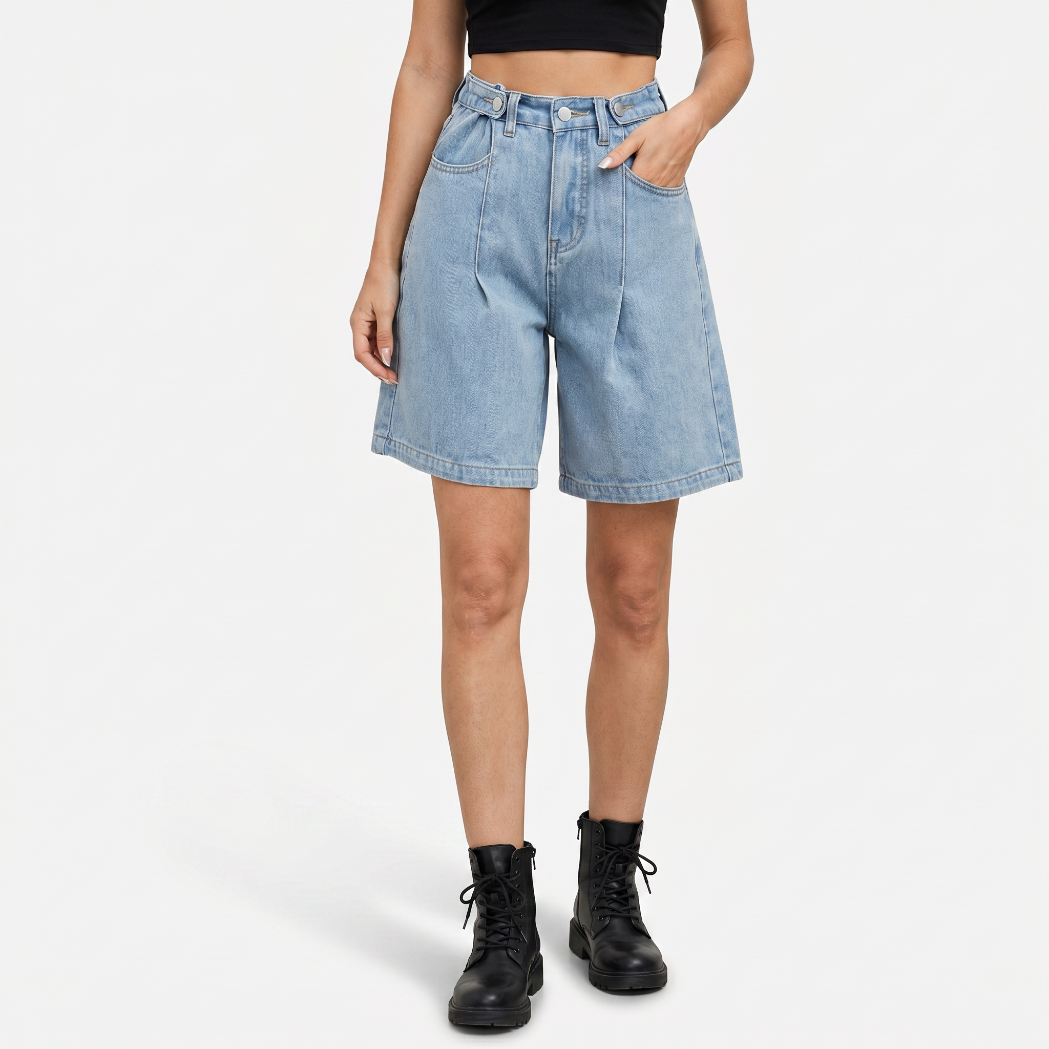 Women's Denim Bermuda Shorts Adjustable Waist