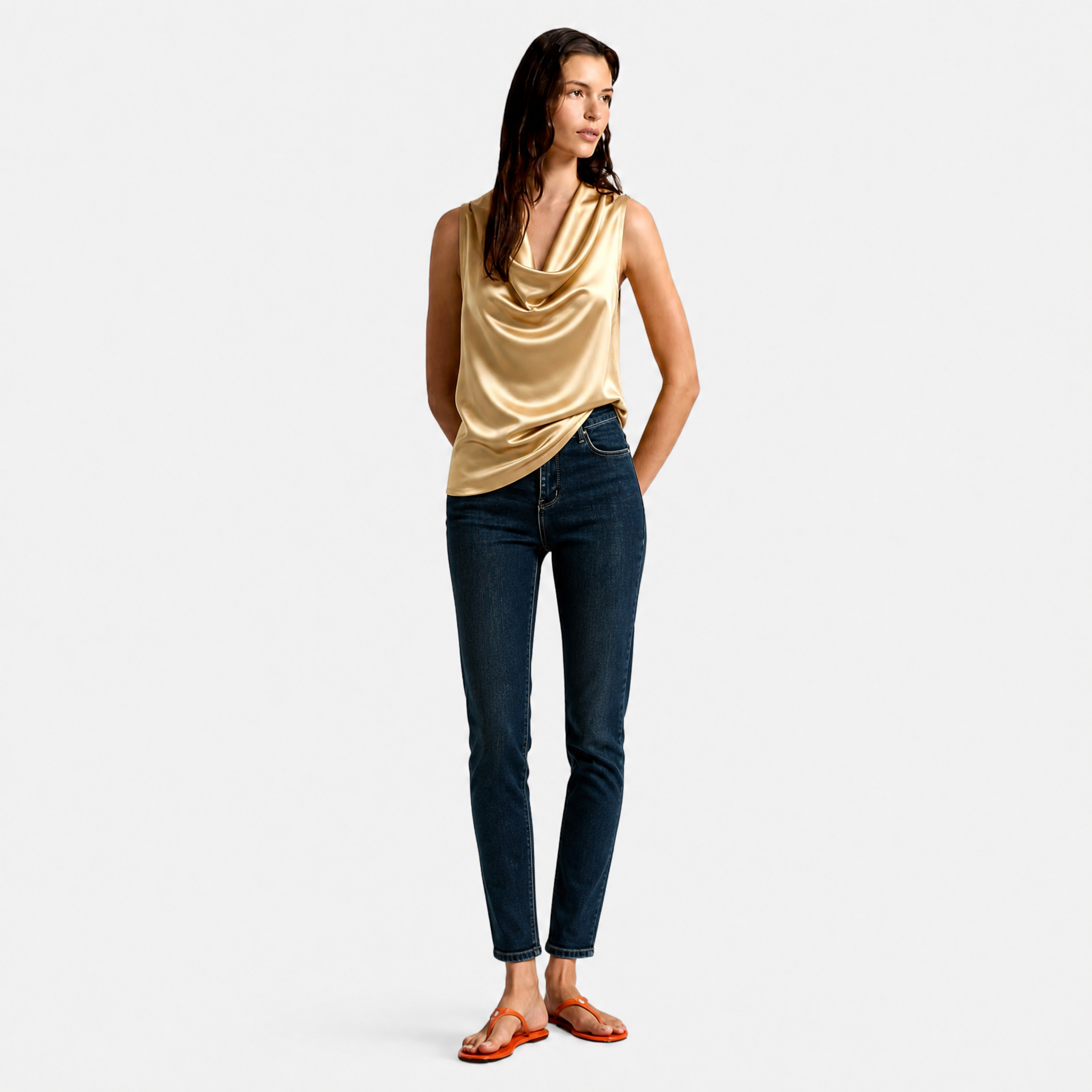 Women's Cowl Neck Sleeveless Cami Top - Draped Front