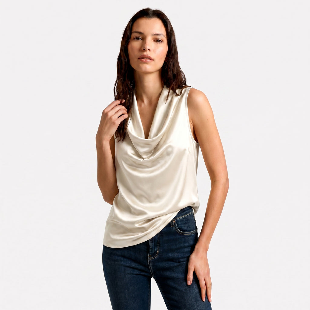 Women's Cowl Neck Sleeveless Cami Top - Draped Front
