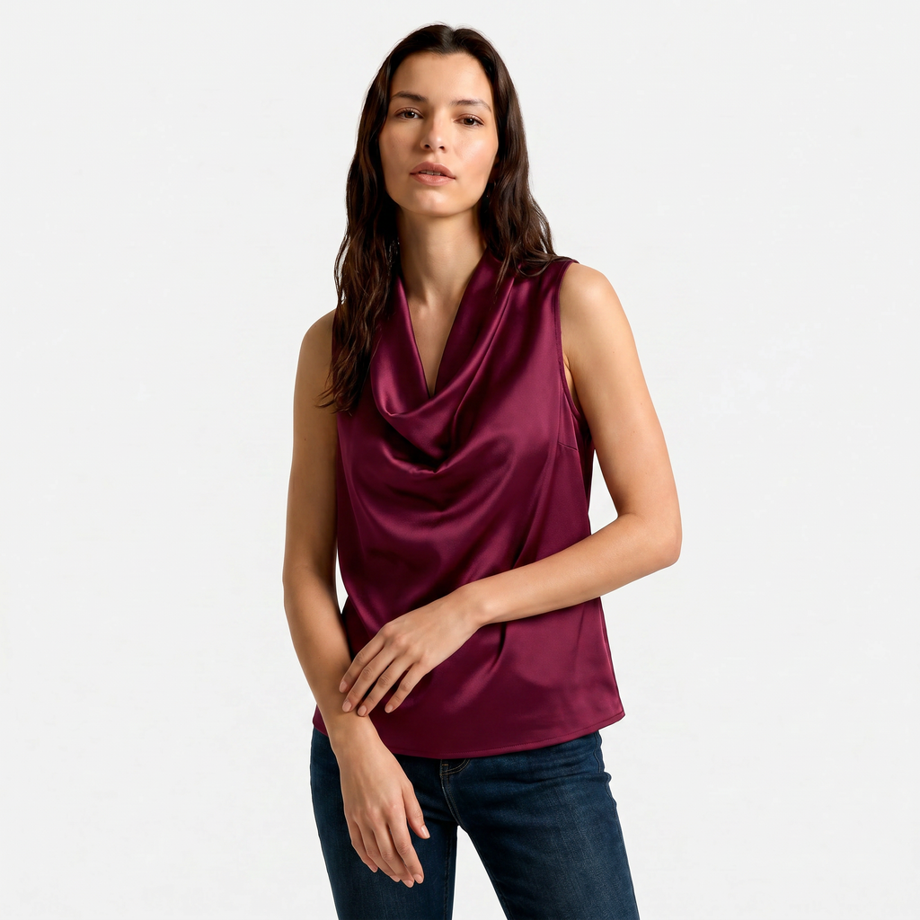 Women's Cowl Neck Sleeveless Cami Top - Draped Front
