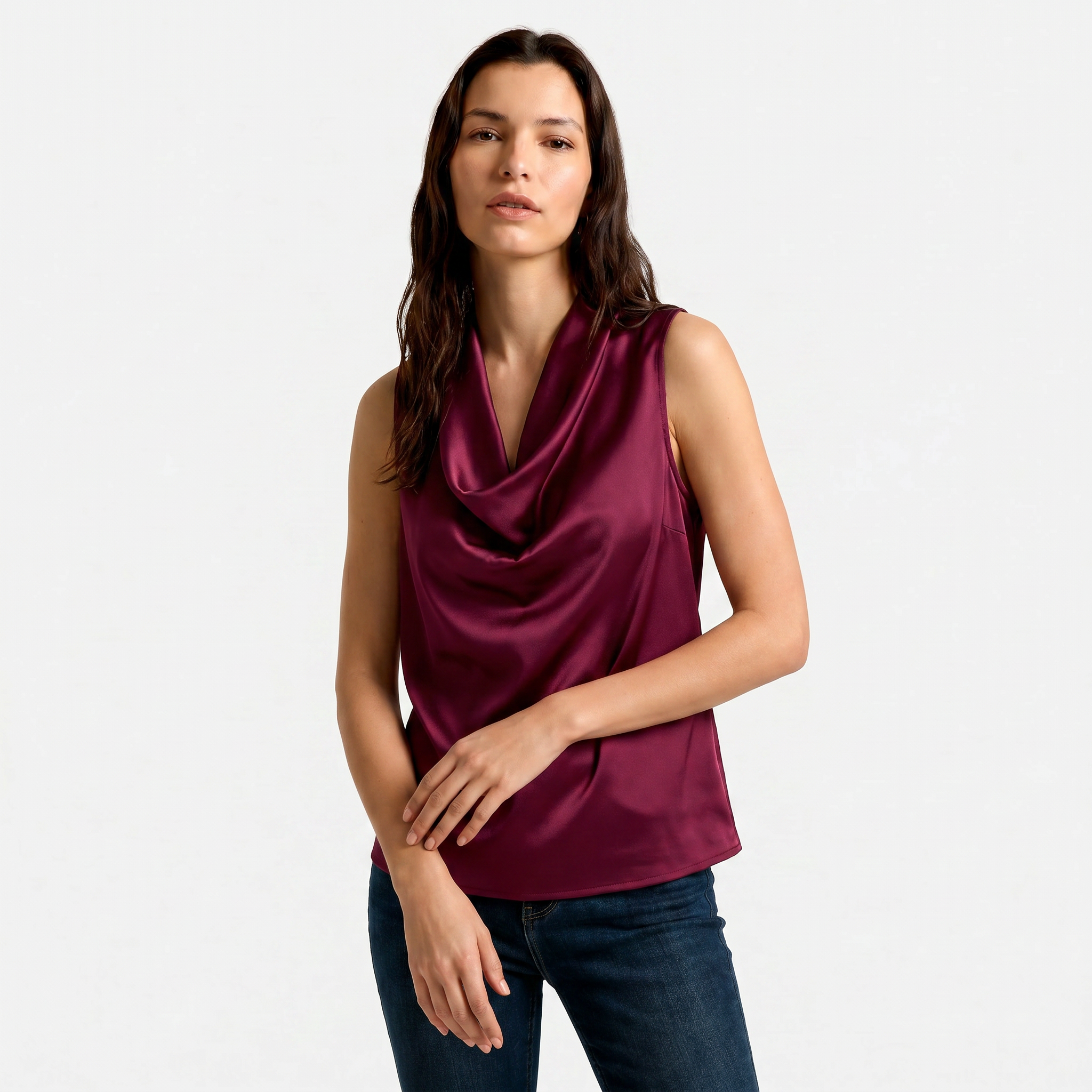 Women's Cowl Neck Sleeveless Cami Top - Draped Front