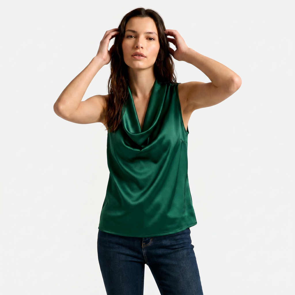 Women's Cowl Neck Sleeveless Cami Top - Draped Front