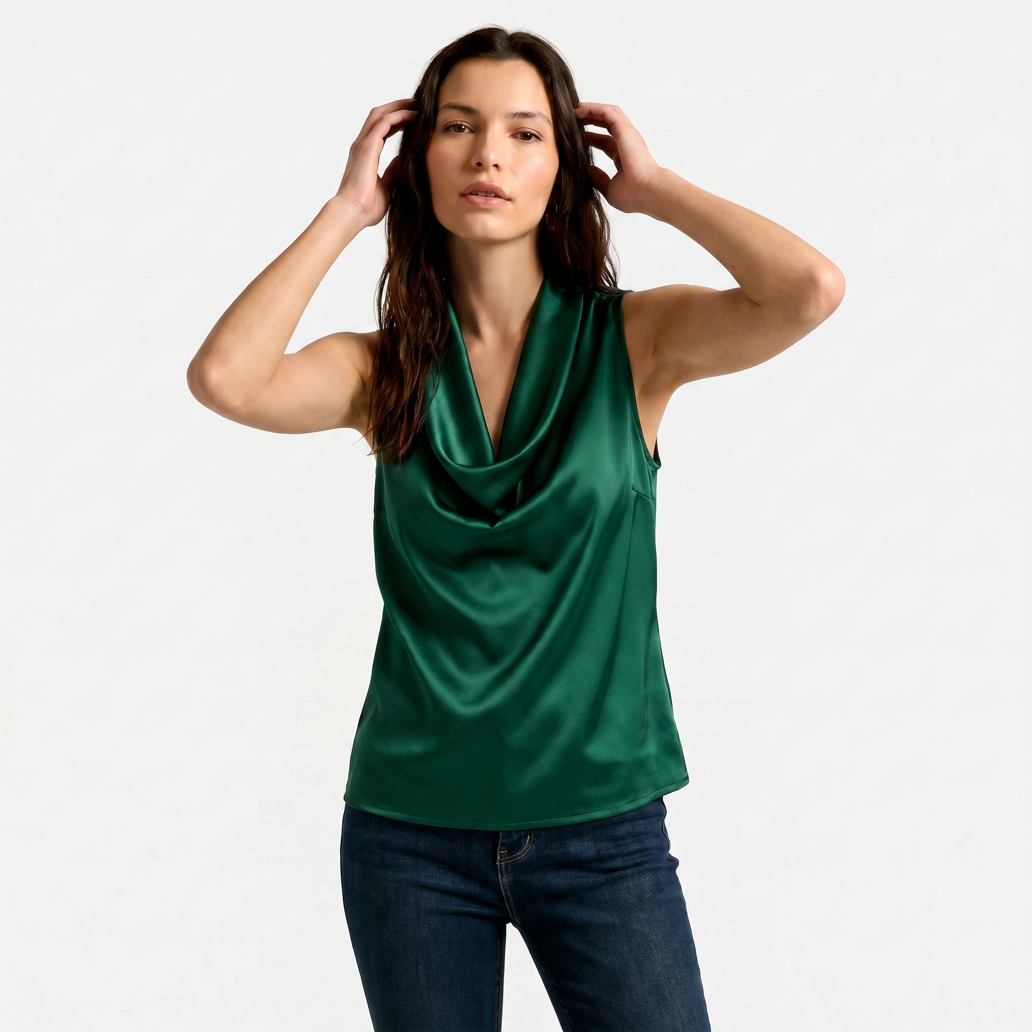 Women's Cowl Neck Sleeveless Cami Top - Draped Front