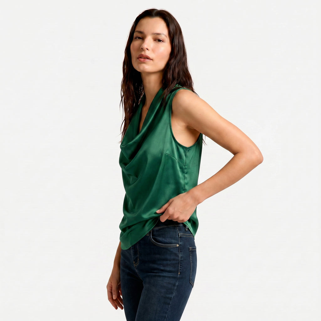 Women's Cowl Neck Sleeveless Cami Top - Draped Front