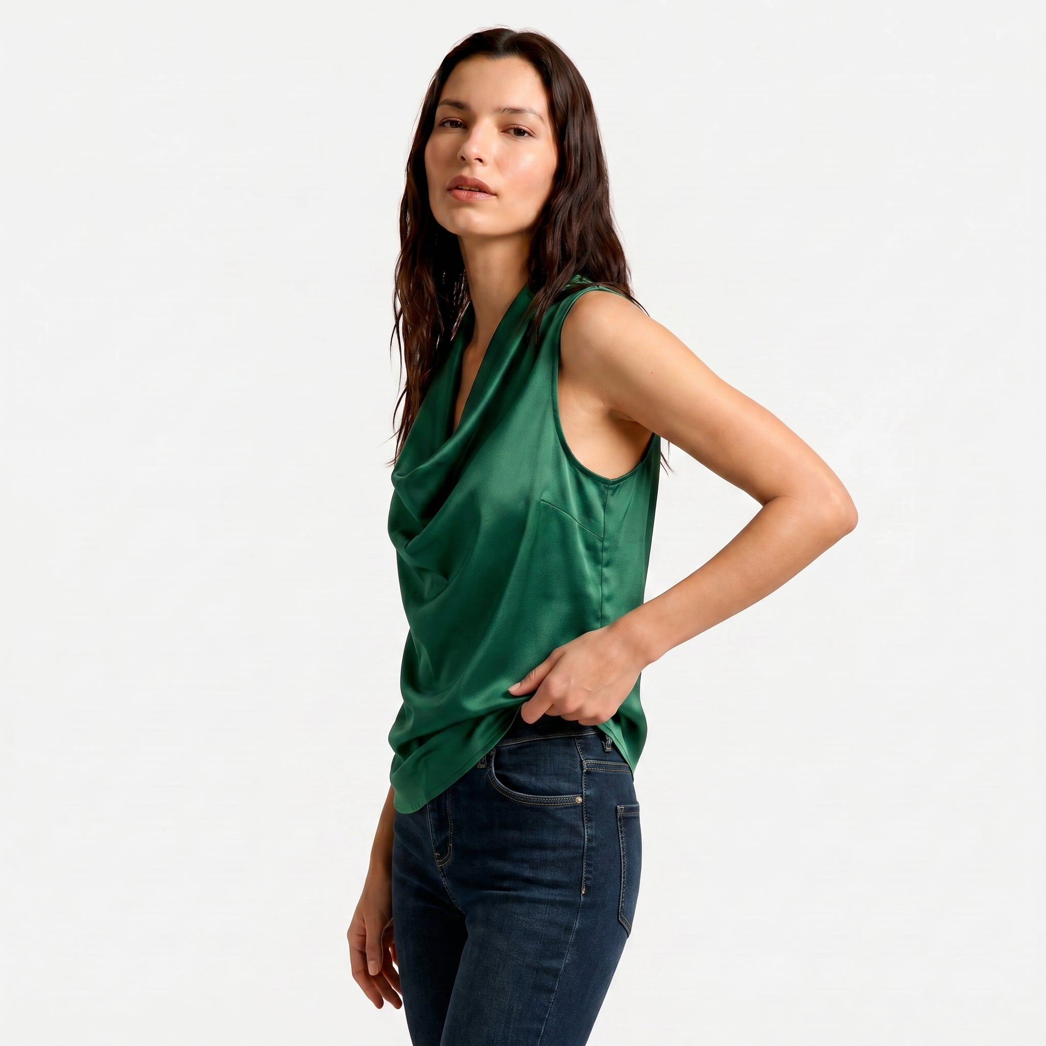Women's Cowl Neck Sleeveless Cami Top - Draped Front