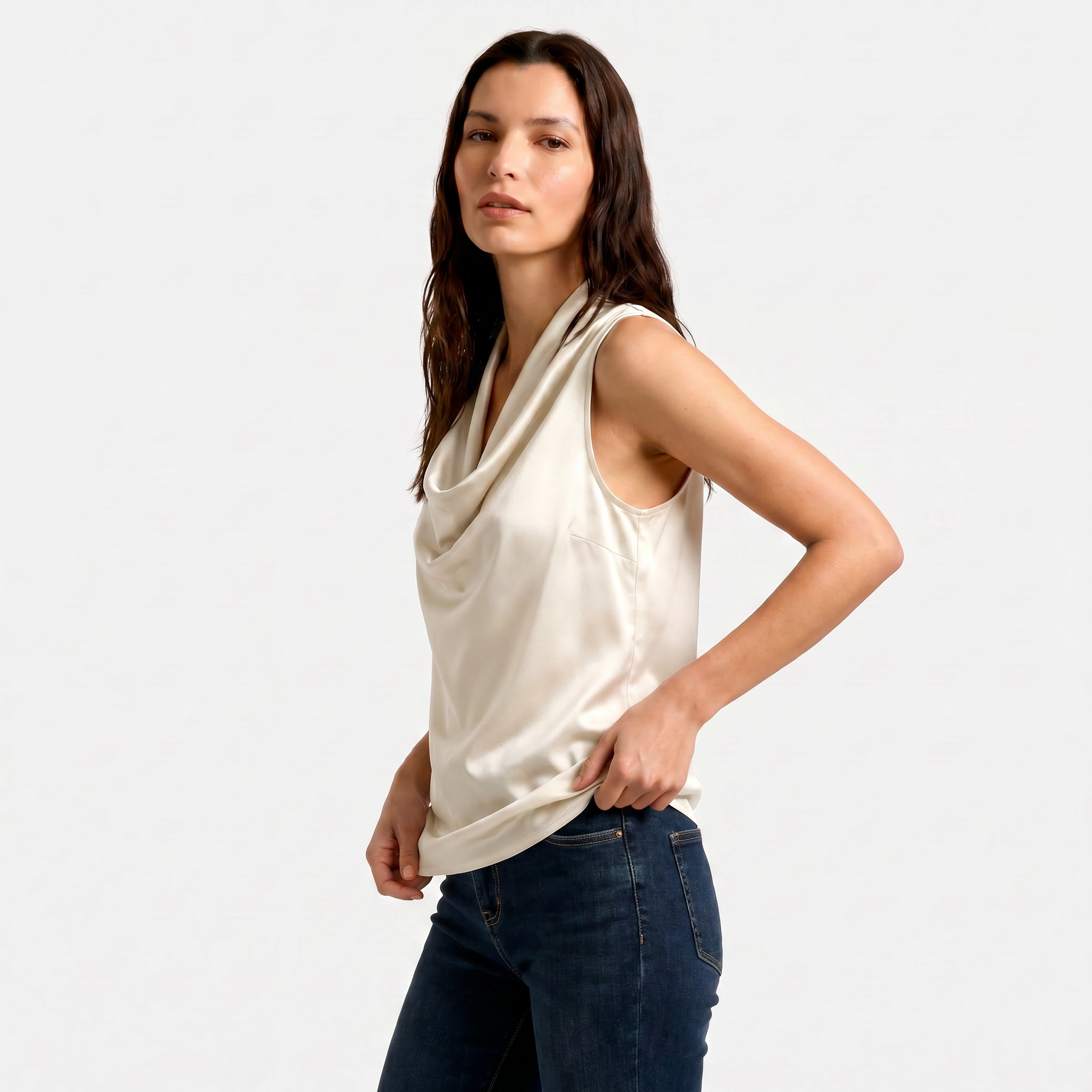 Women's Cowl Neck Sleeveless Cami Top - Draped Front