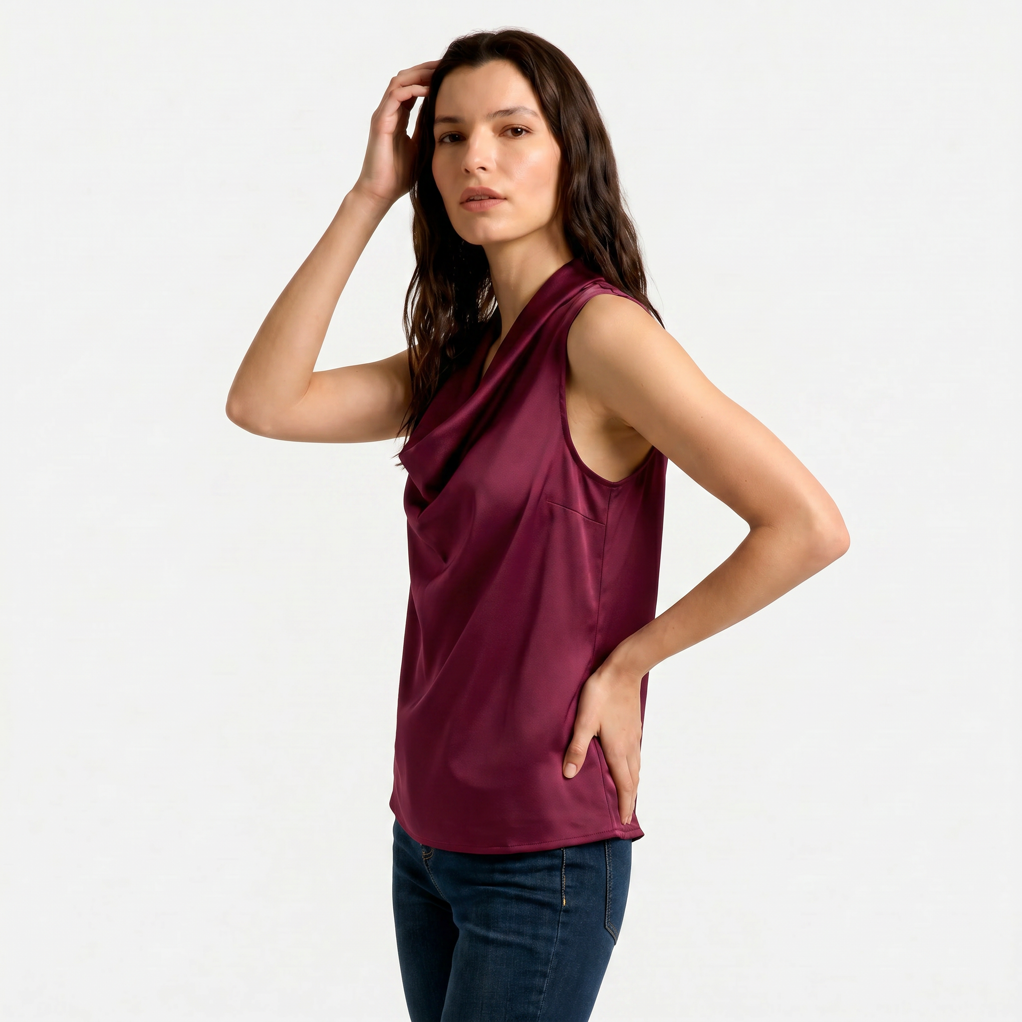 Women's Cowl Neck Sleeveless Cami Top - Draped Front