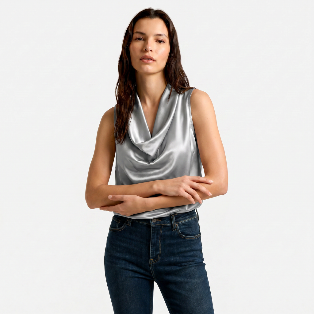 Women's Cowl Neck Sleeveless Cami Top - Draped Front