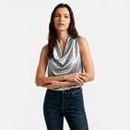 Women's Cowl Neck Sleeveless Cami Top - Draped Front