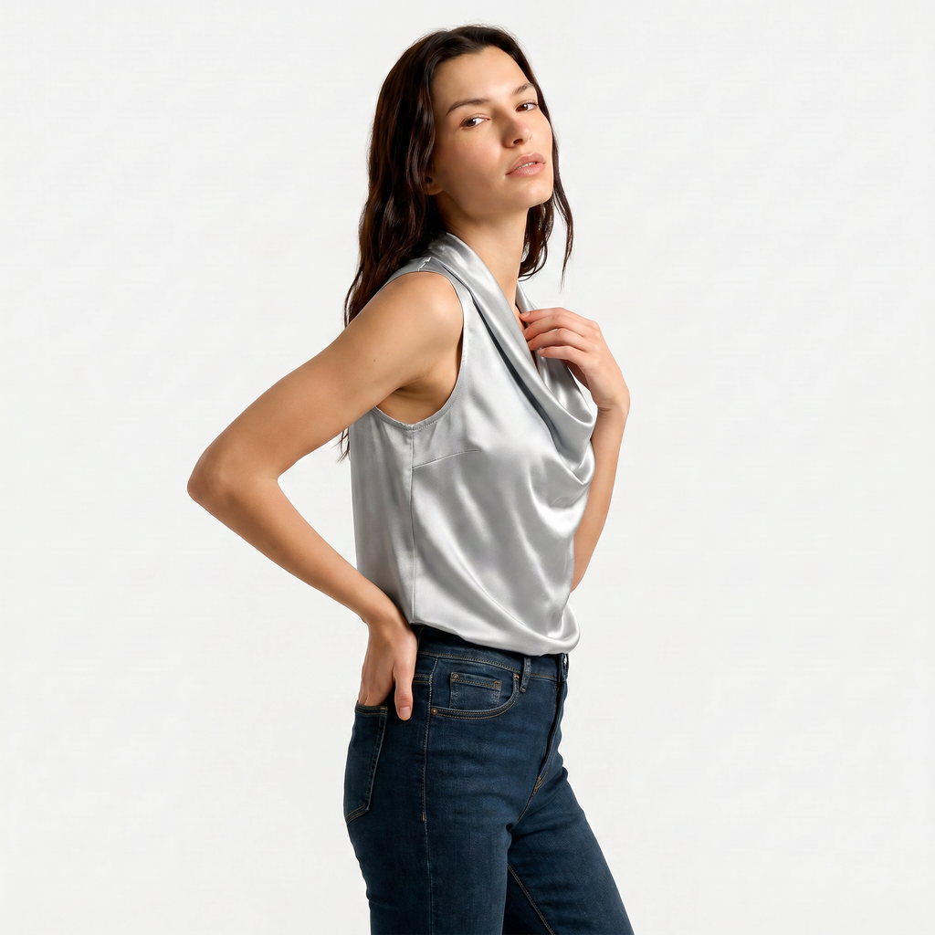 Women's Cowl Neck Sleeveless Cami Top - Draped Front